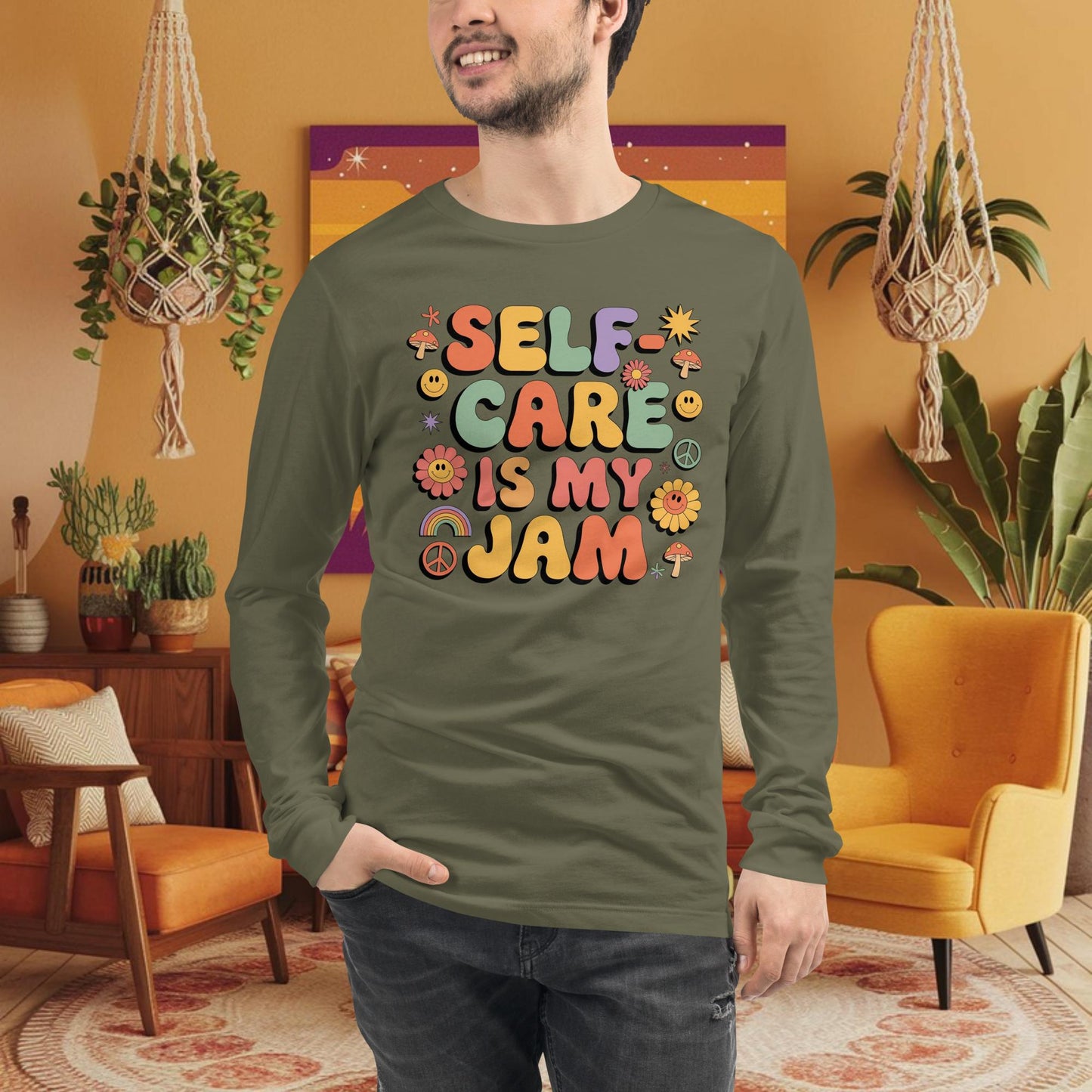 Self-Care Is My Jam Long Sleeve Tee - Affirmation Shirt for Daily Wellness & Support