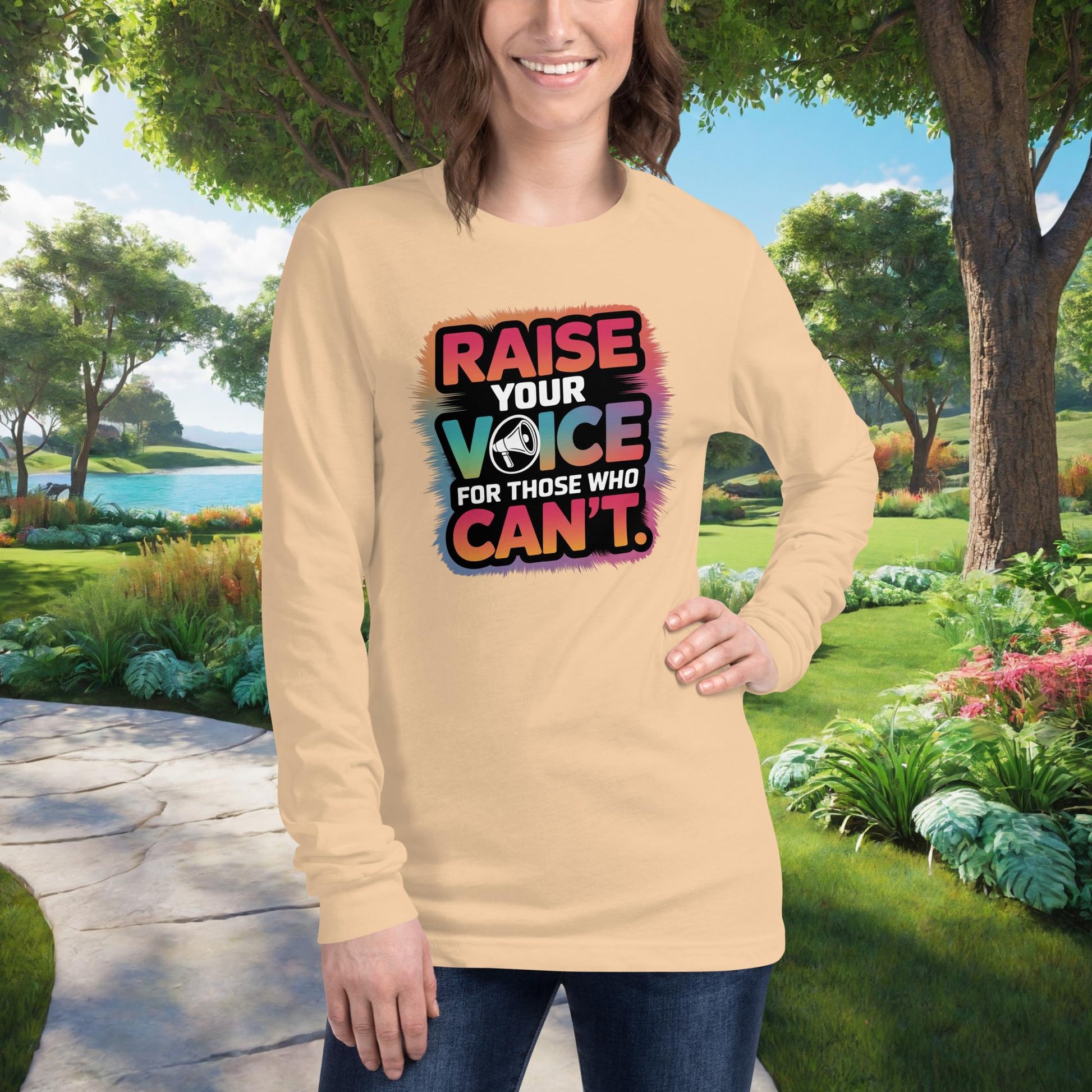 Advocacy shirt that reads “Raise Your Voice For Those Who Can't”