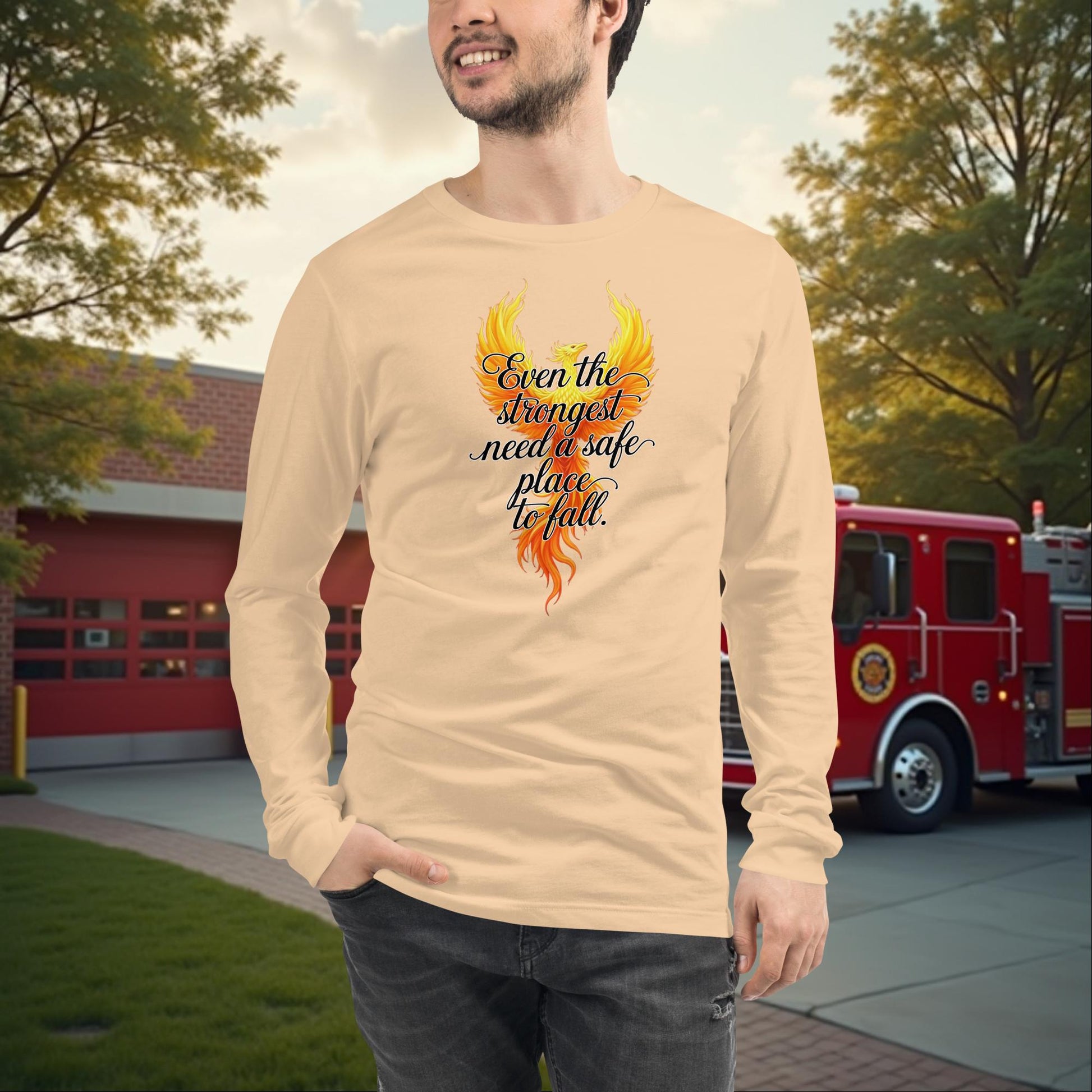 Even The Strongest Need Support firefighter PTSD mental health long sleeve tee, strength awareness shirt