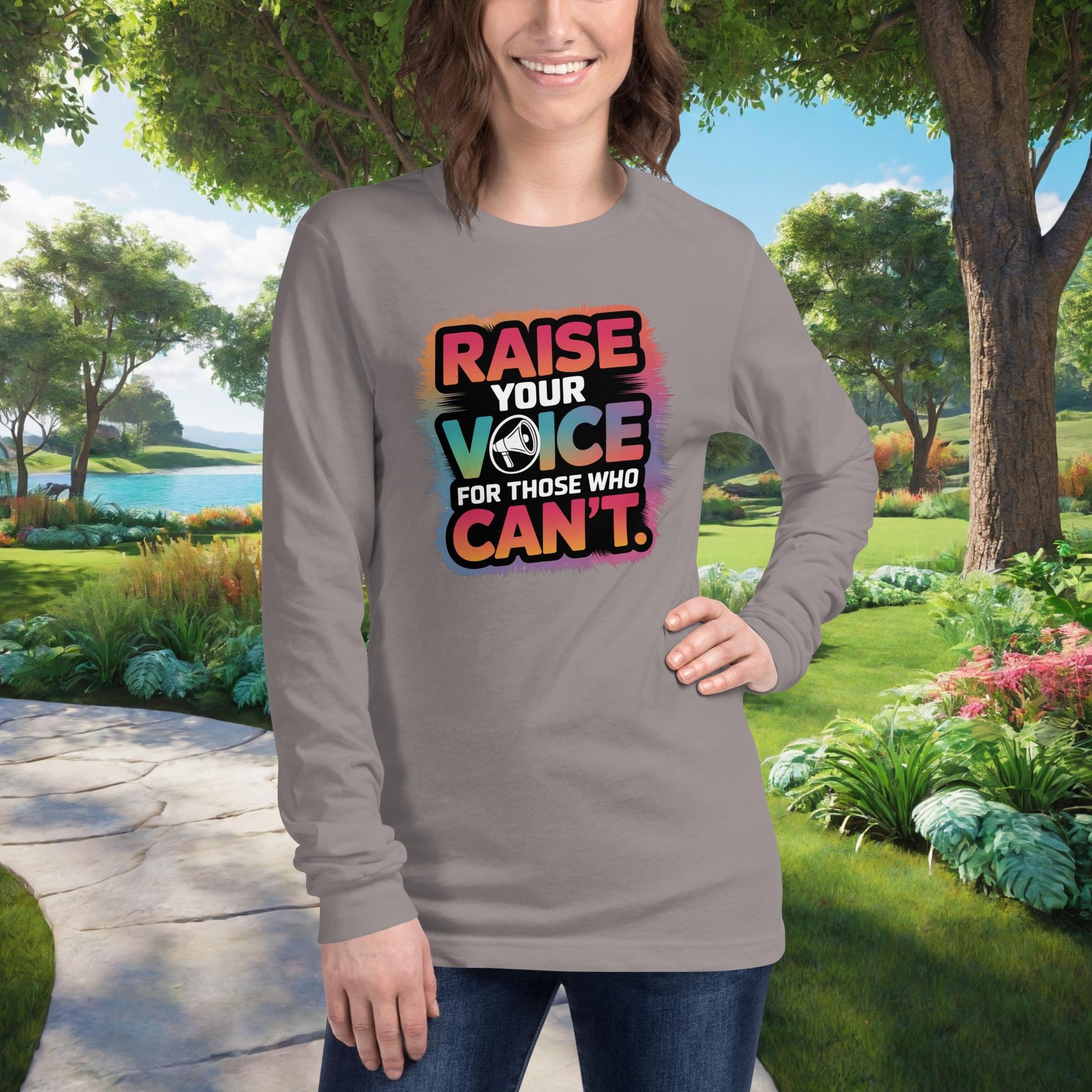 Advocacy shirt that reads “Raise Your Voice For Those Who Can't”