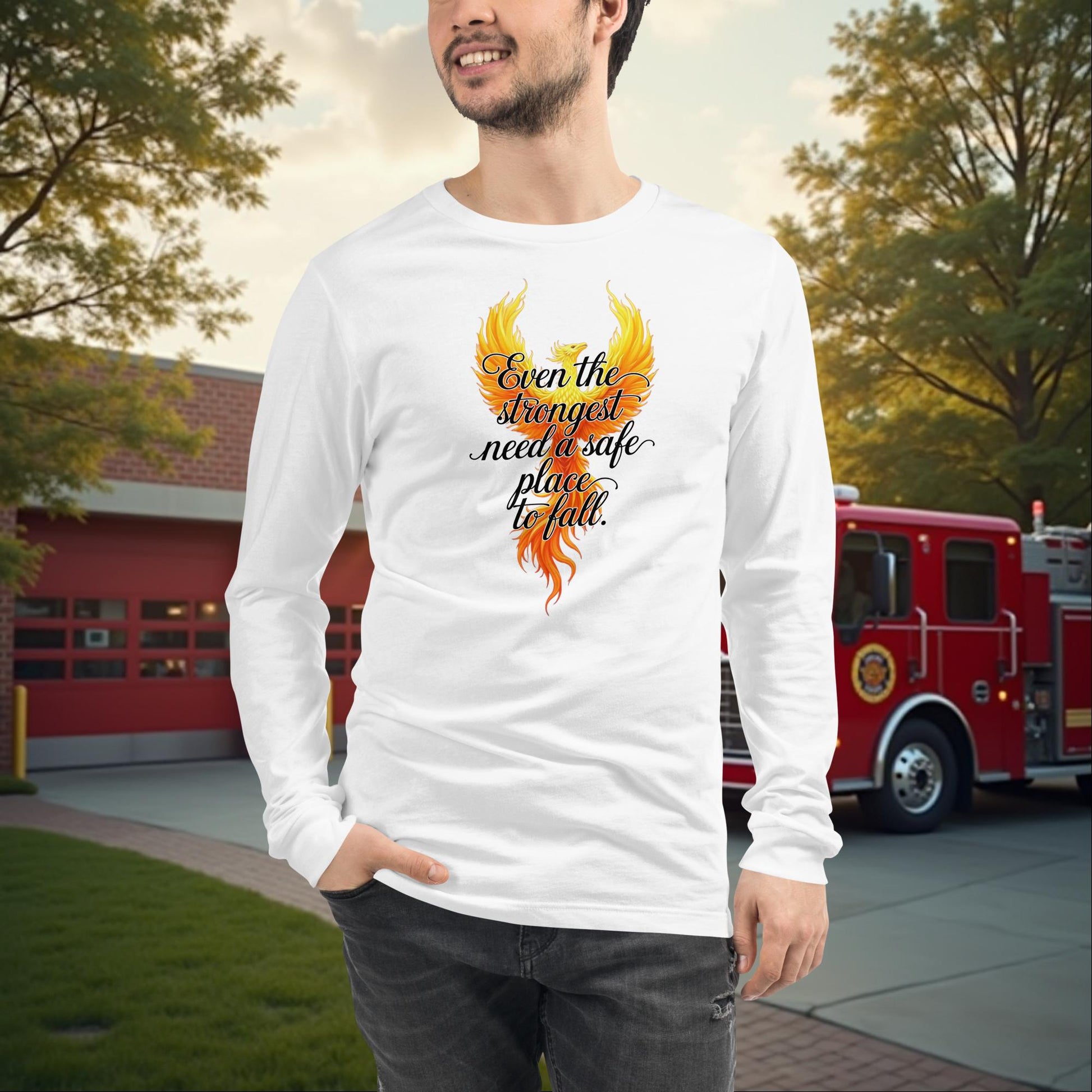 Even The Strongest Need Support firefighter PTSD mental health long sleeve tee, strength awareness shirt