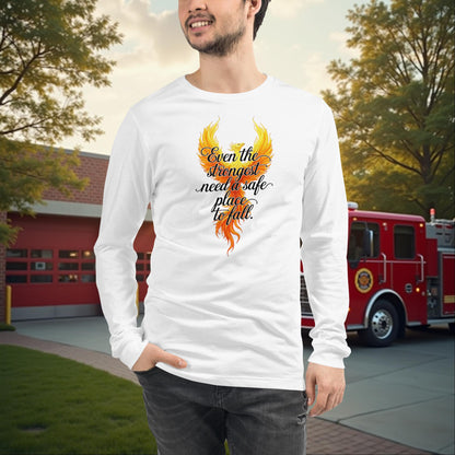 Even The Strongest Need Support firefighter PTSD mental health long sleeve tee, strength awareness shirt
