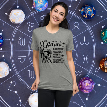 Gemini zodiac t-shirt with astrology design, short sleeve horoscope tee