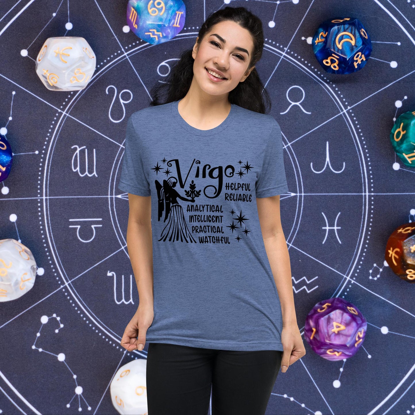Virgo zodiac t-shirt with astrology graphic, short sleeve horoscope tee