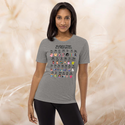 Headspace Lingo A-Z Mind Glossary T-Shirt, custom mental wellness tee with slang phrases, perfect for therapy and self-care