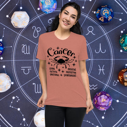 Cancer zodiac t-shirt, astrology graphic tee, short sleeve horoscope shirt