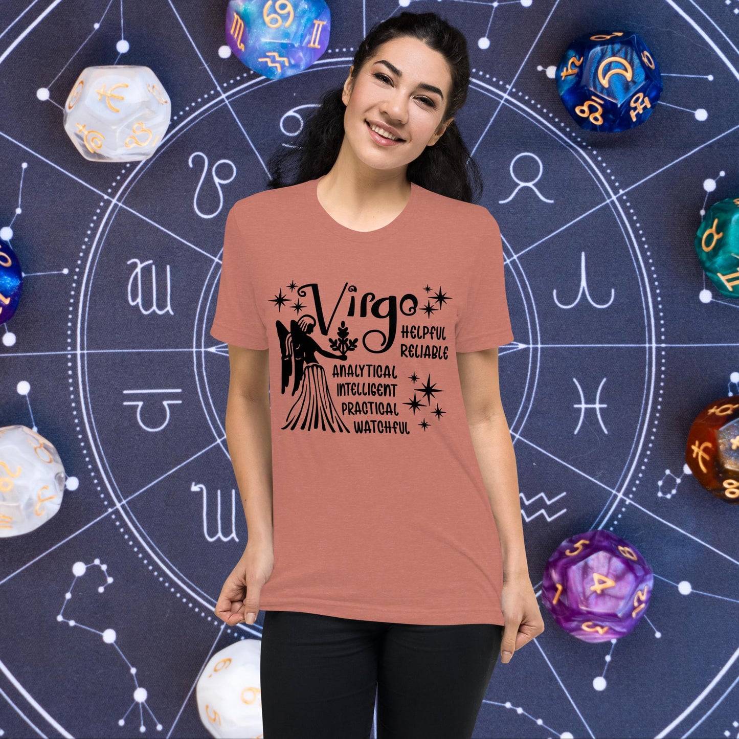 Virgo zodiac t-shirt with astrology graphic, short sleeve horoscope tee