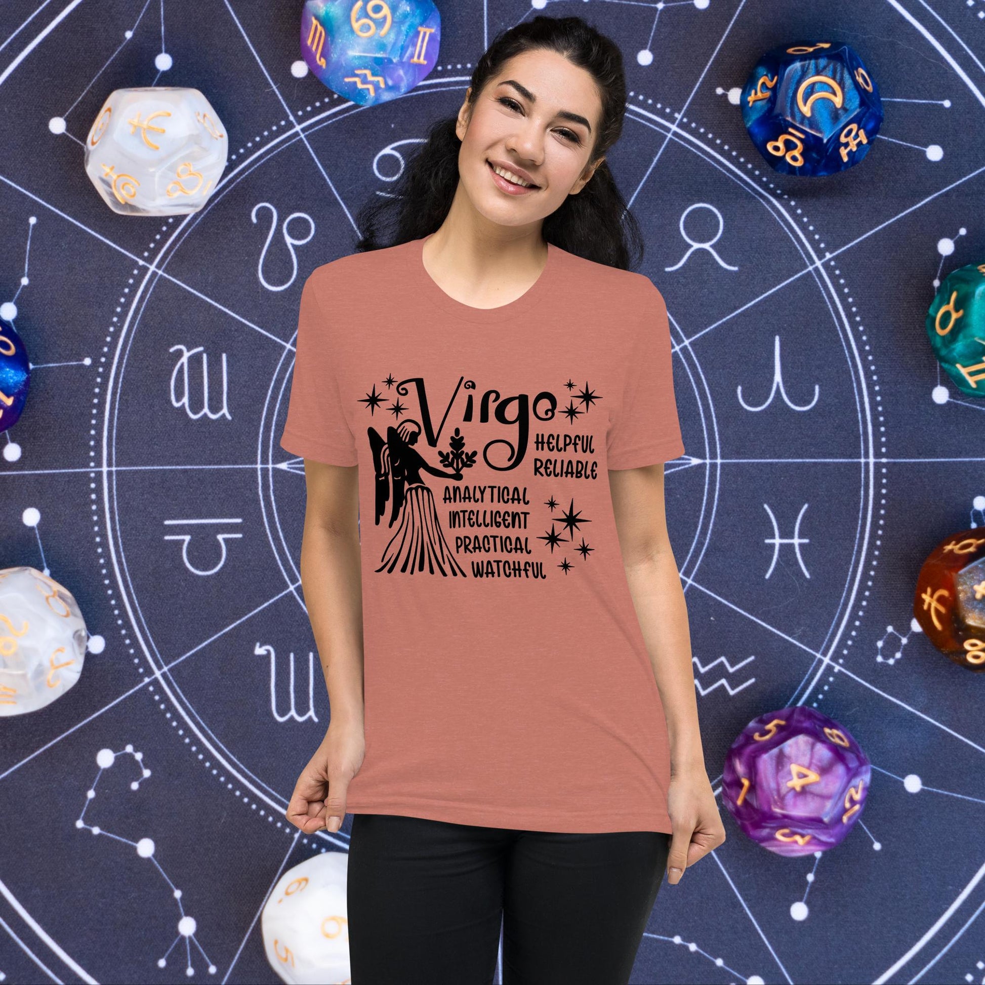 Virgo zodiac t-shirt with astrology graphic, short sleeve horoscope tee