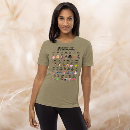 Headspace Lingo A-Z Mind Glossary T-Shirt, custom mental wellness tee with slang phrases, perfect for therapy and self-care
