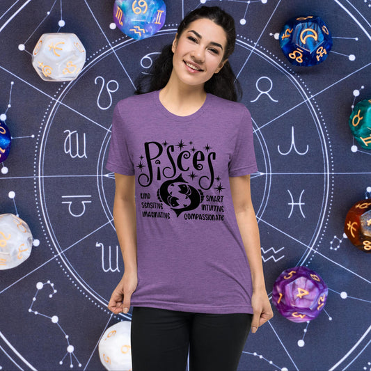 Pisces zodiac t-shirt with astrology design, short sleeve horoscope tee