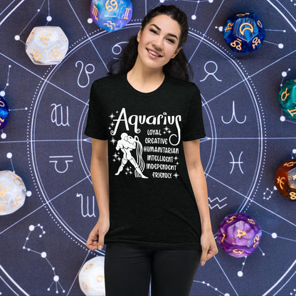 Aquarius zodiac t-shirt with astrology design, short sleeve unisex horoscope tee