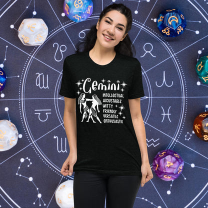 Gemini zodiac t-shirt with astrology design, short sleeve horoscope tee