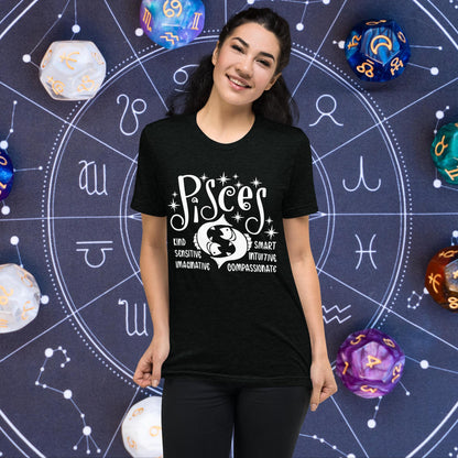 Pisces zodiac t-shirt with astrology design, short sleeve horoscope tee