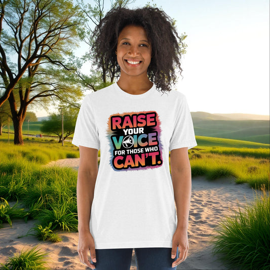 Raise Your Voice for Those Who Can’t unisex tri-blend t-shirt, personalized advocacy apparel for survivor support