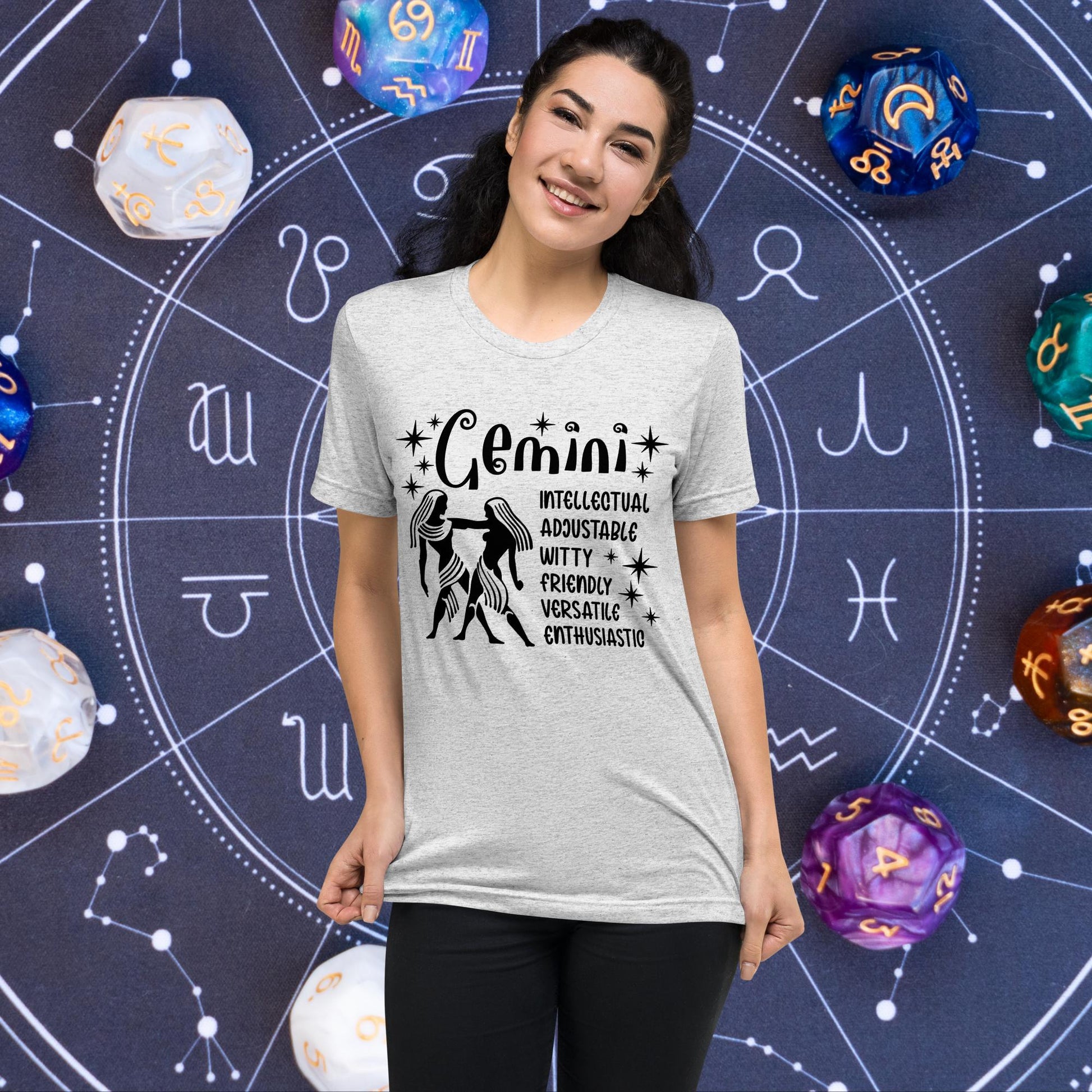 Gemini zodiac t-shirt with astrology design, short sleeve horoscope tee