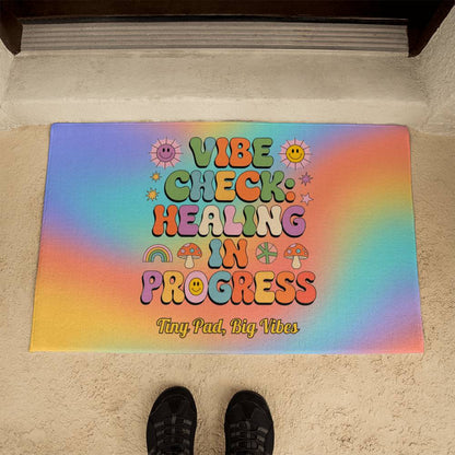 Vibe Check Healing in Progress Welcome Mat - Retro Mental Health Entry Rug - MySisterIsASurvivor