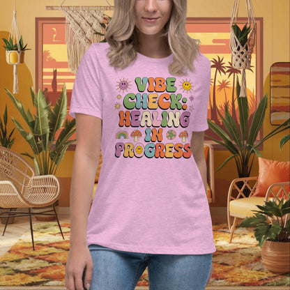 Vibe Check Healing in Progress Women’s Relaxed Tee - Positive Vibes & Support - MySisterIsASurvivor