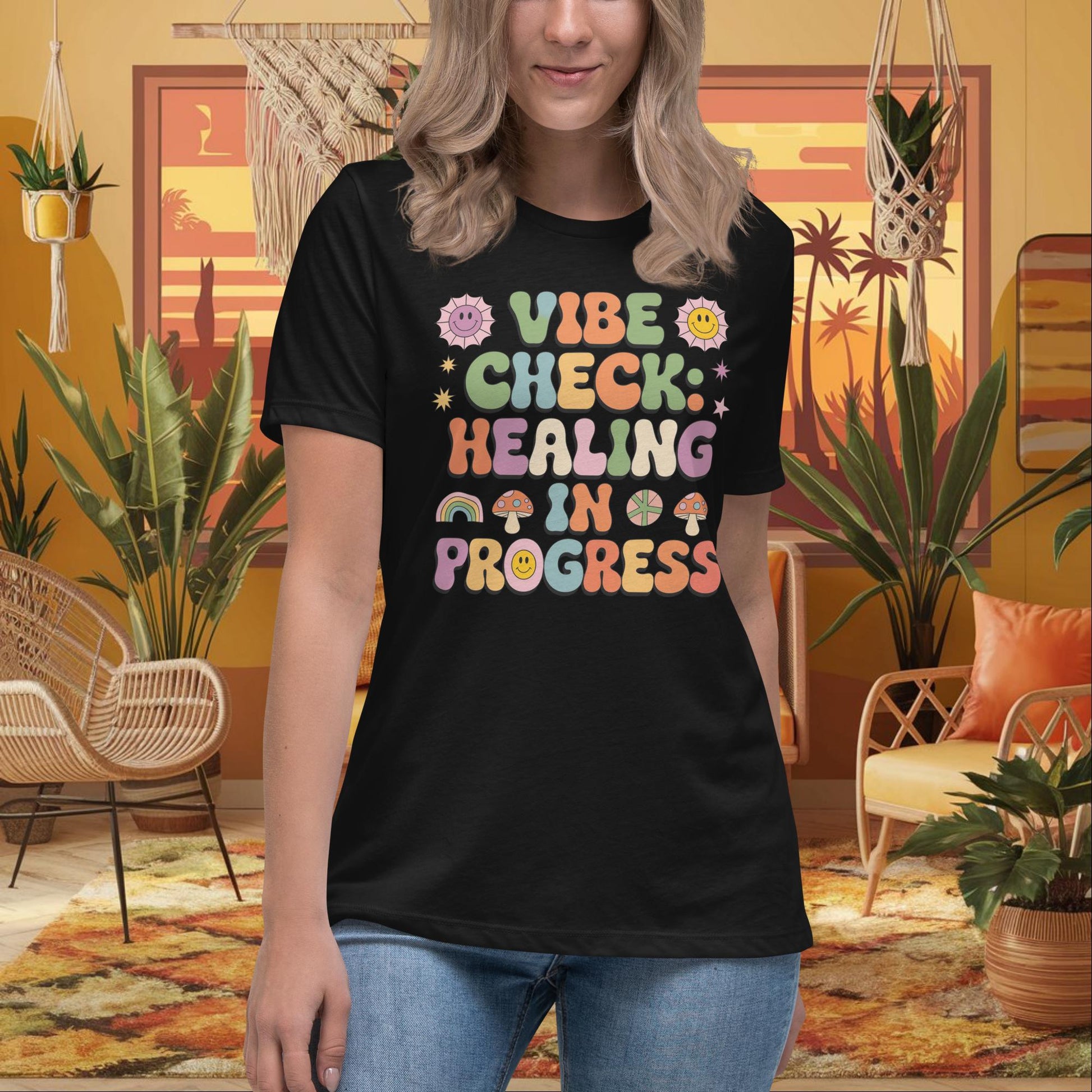 Vibe Check Healing in Progress Women’s Relaxed Tee - Positive Vibes & Support - MySisterIsASurvivor