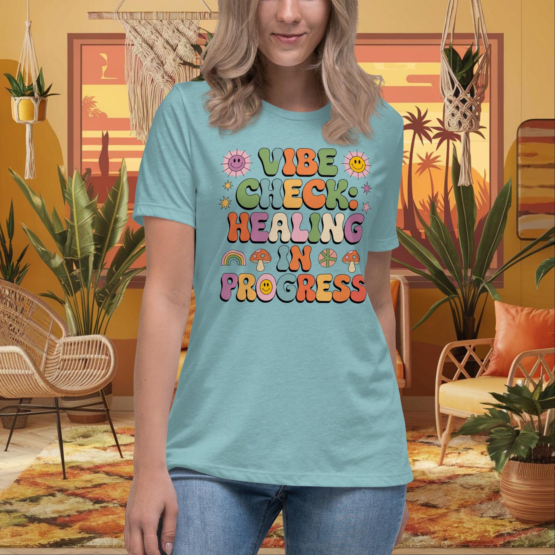 Vibe Check Healing in Progress Women’s Relaxed Tee - Positive Vibes & Support - MySisterIsASurvivor
