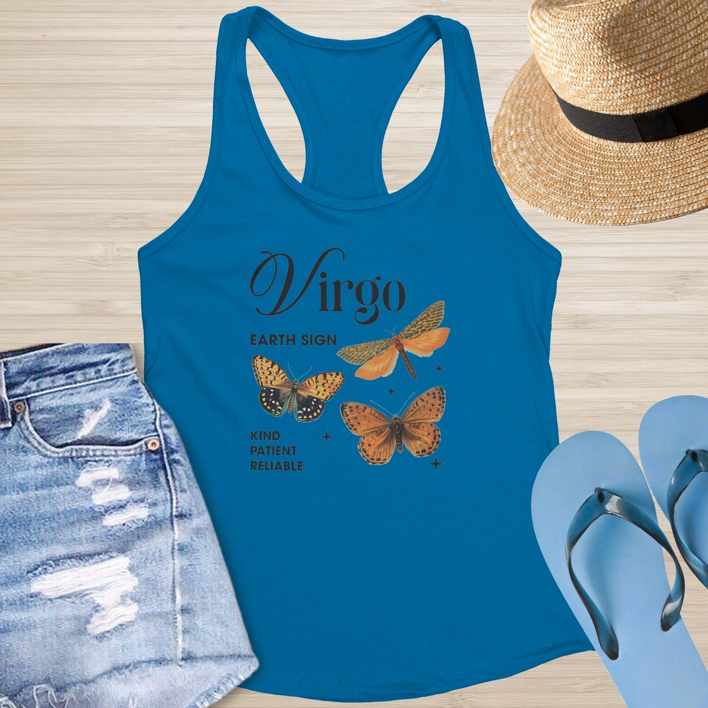 Virgo Butterfly Racerback Tank - Mindful Healing Shirt for Earth Signs & Emotional Balance - MySisterIsASurvivor
