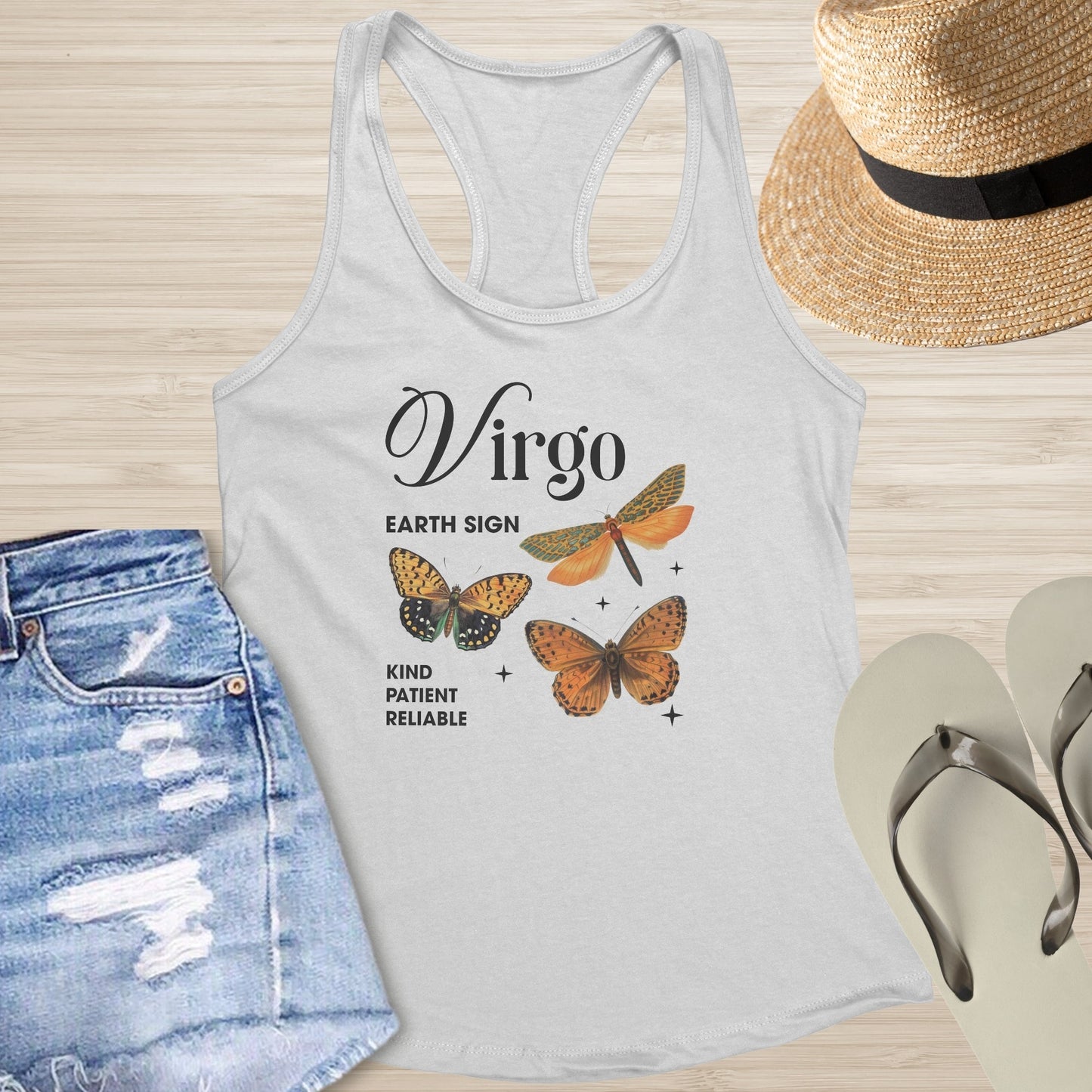 Virgo Butterfly Racerback Tank - Mindful Healing Shirt for Earth Signs & Emotional Balance - MySisterIsASurvivor