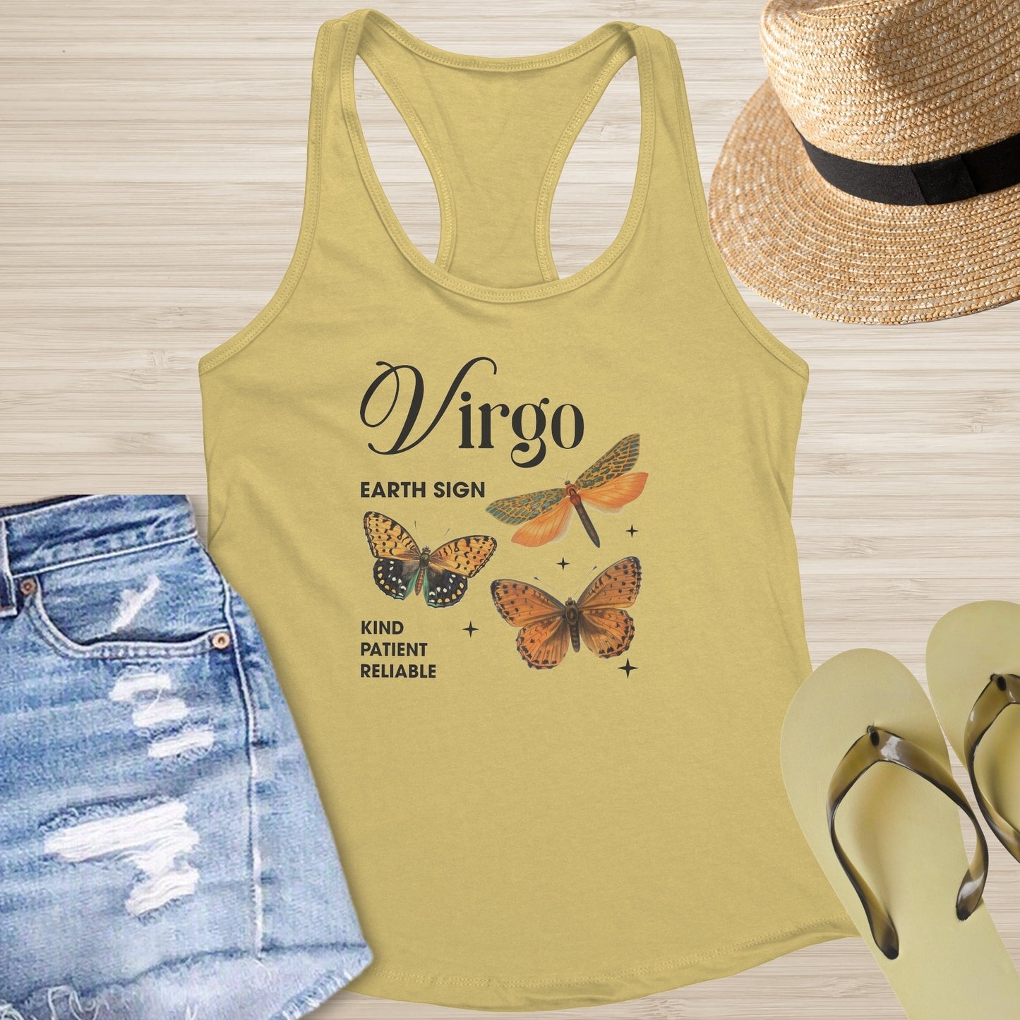 Virgo Butterfly Racerback Tank - Mindful Healing Shirt for Earth Signs & Emotional Balance - MySisterIsASurvivor