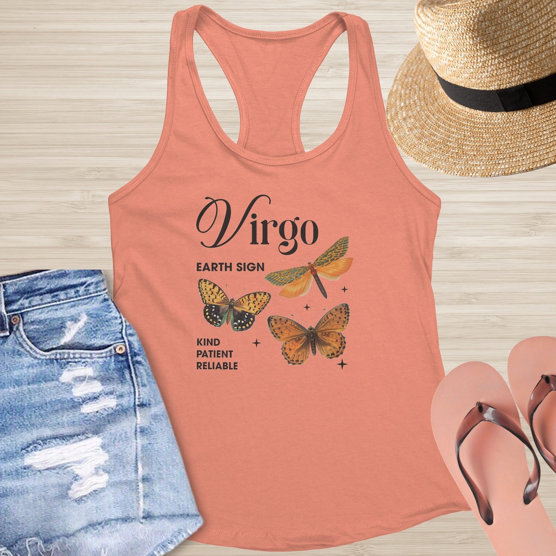 Virgo Butterfly Racerback Tank - Mindful Healing Shirt for Earth Signs & Emotional Balance - MySisterIsASurvivor