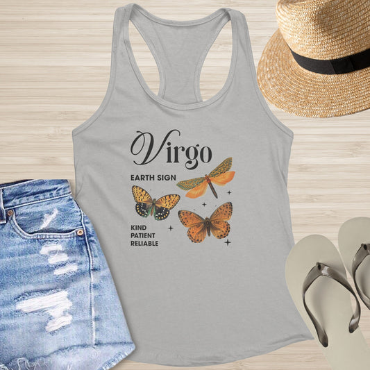 Virgo Butterfly Racerback Tank - Mindful Healing Shirt for Earth Signs & Emotional Balance - MySisterIsASurvivor