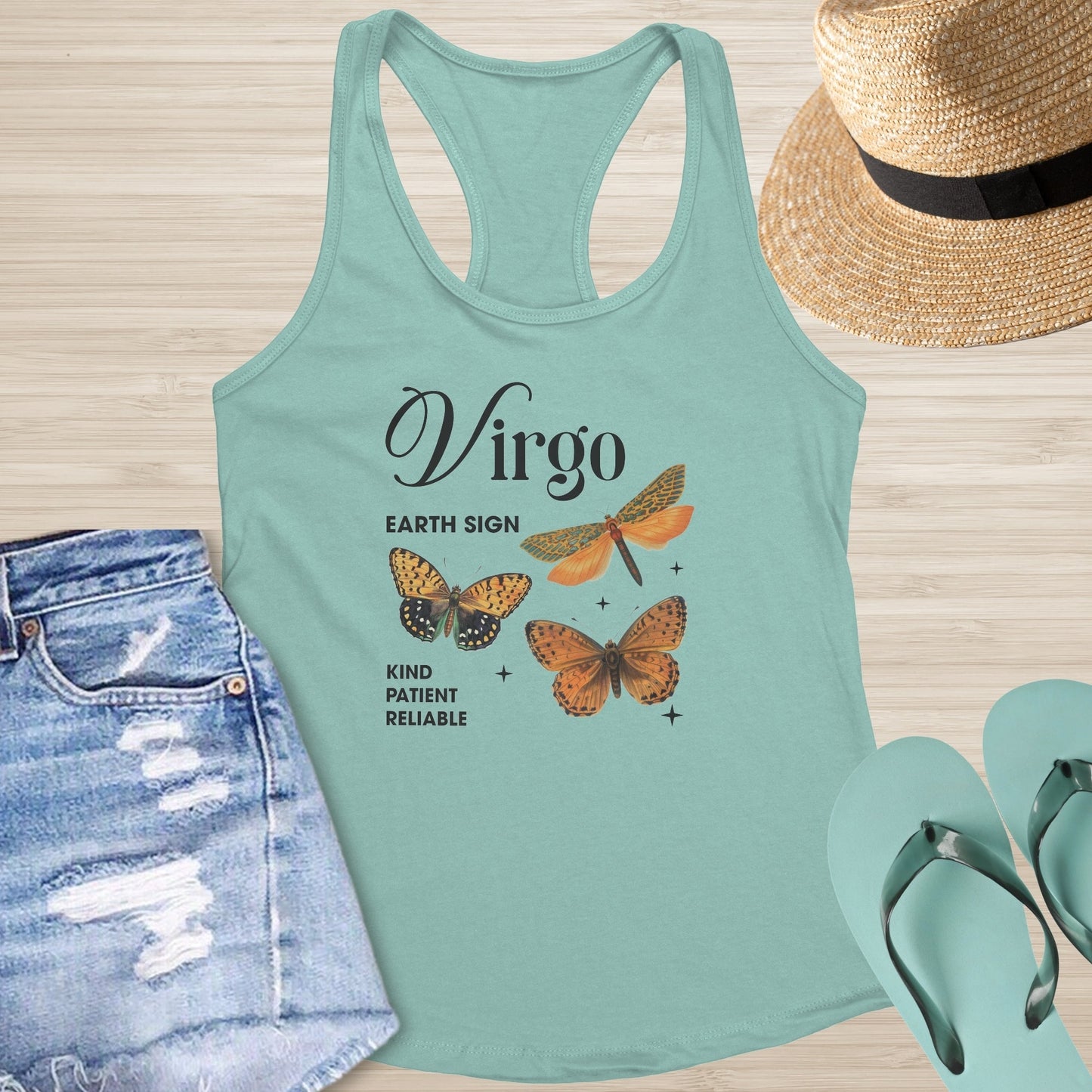 Virgo Butterfly Racerback Tank - Mindful Healing Shirt for Earth Signs & Emotional Balance - MySisterIsASurvivor