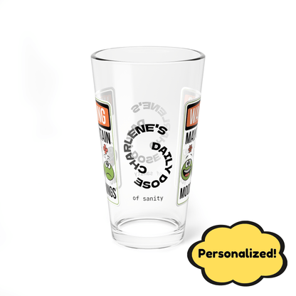 Warning May Contain Mood Swings - Personalized Funny Pint Glass, Sassy Drinkware with Attitude, Daily Dose of Attitude and Humor
