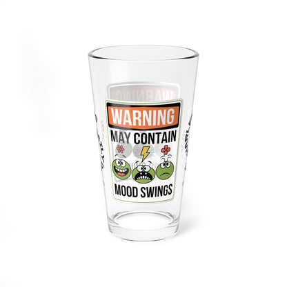 Warning May Contain Mood Swings - Personalized Funny Pint Glass, Sassy Drinkware with Attitude, Daily Dose of Attitude and Humor