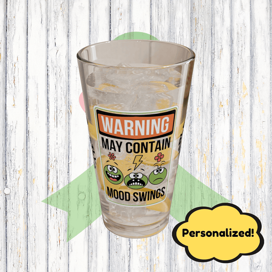 "Warning May Contain Mood Swings" funny mental health mug, personalized ceramic coffee cup for anxiety relief and self-care.