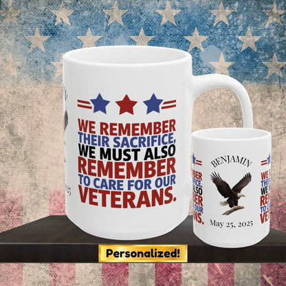 We Remember Their Sacrifice Memorial Day mug - PTSD support, military tribute, veteran memorial tribute