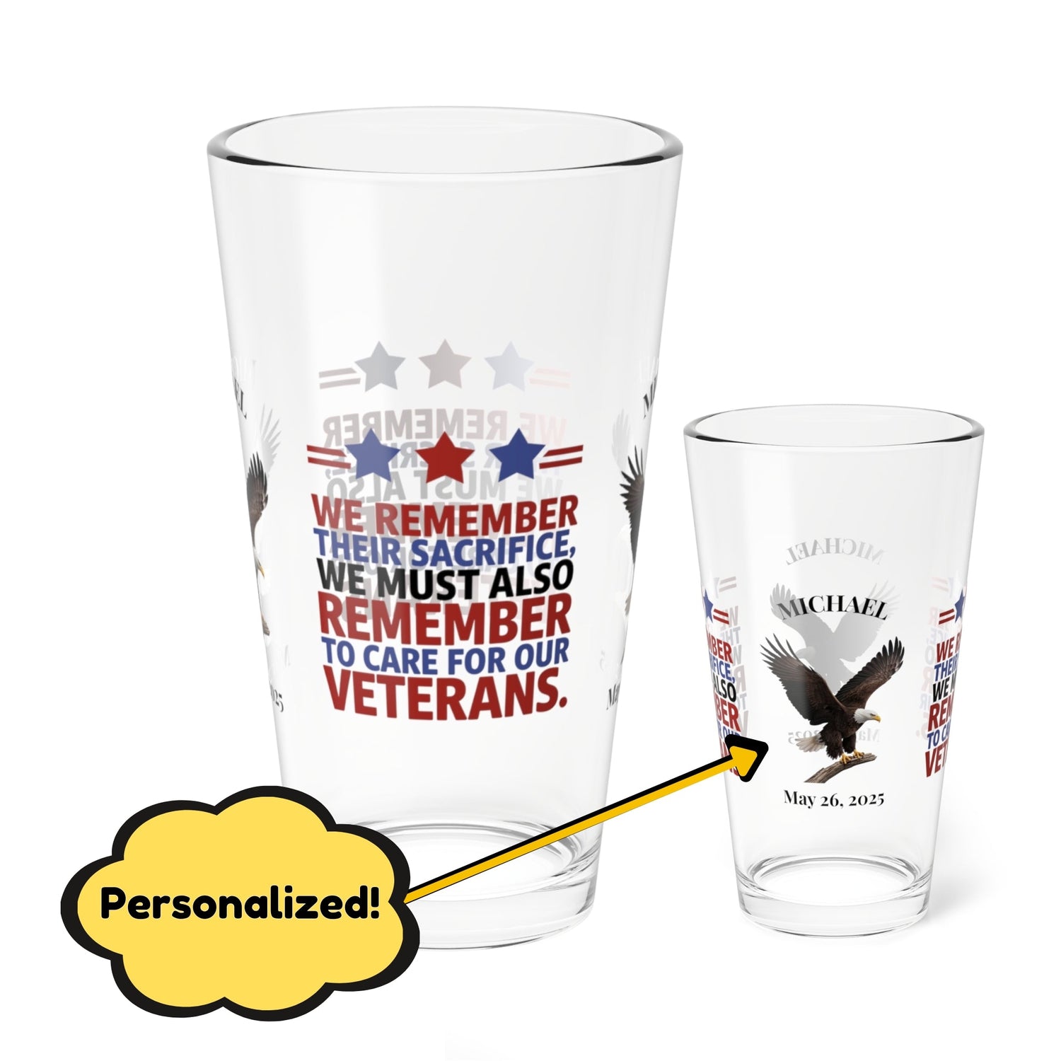 We Remember Their Sacrifice pint glass - Memorial Day glassware for military tribute and remembrance