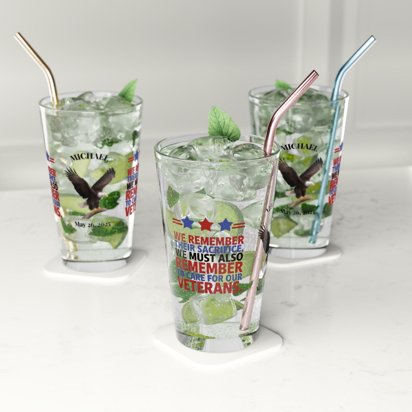 We Remember Their Sacrifice pint glass - Memorial Day glassware for military tribute and remembrance