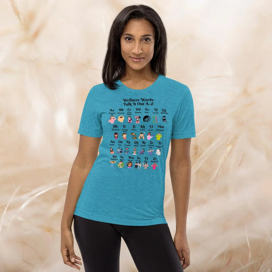 Wellness Words Talk It Out A - Z T-Shirt - Custom Therapy Tee, Self - Care Shirt, Anxiety Relief Apparel, Mental Health Gift Idea - MySisterIsASurvivor