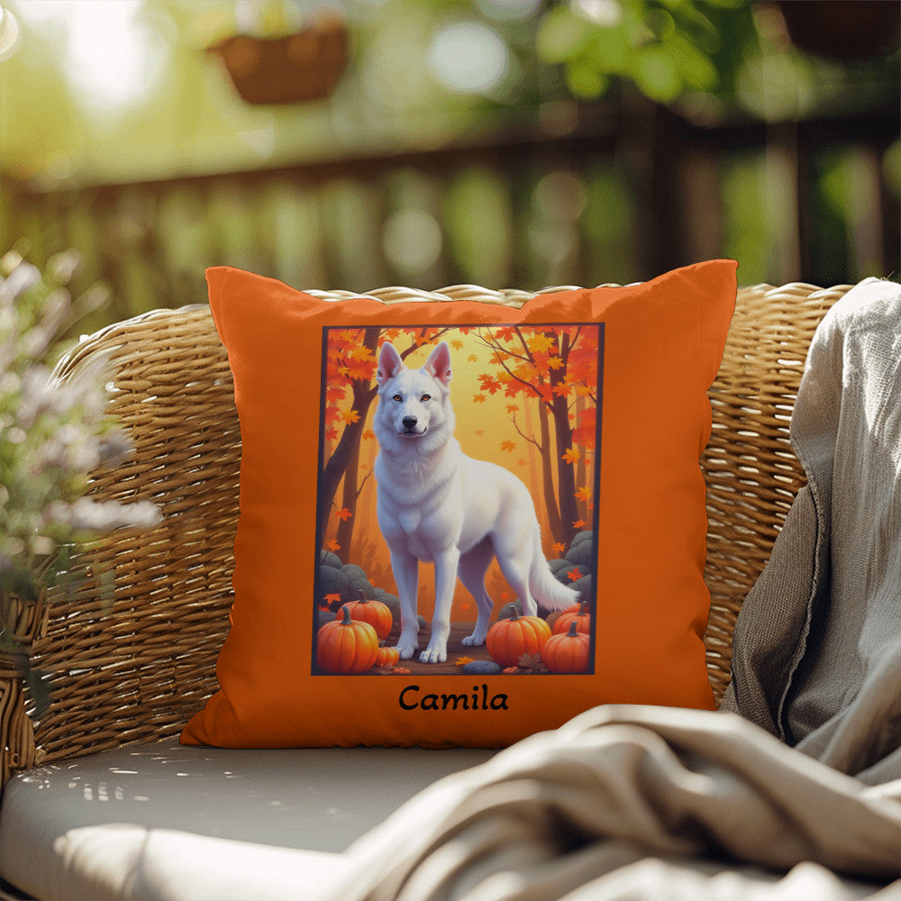 German Shepherd White Coat Pillow, Indoor Outdoor Dog Cushion, Personalized Dog Lover Accent