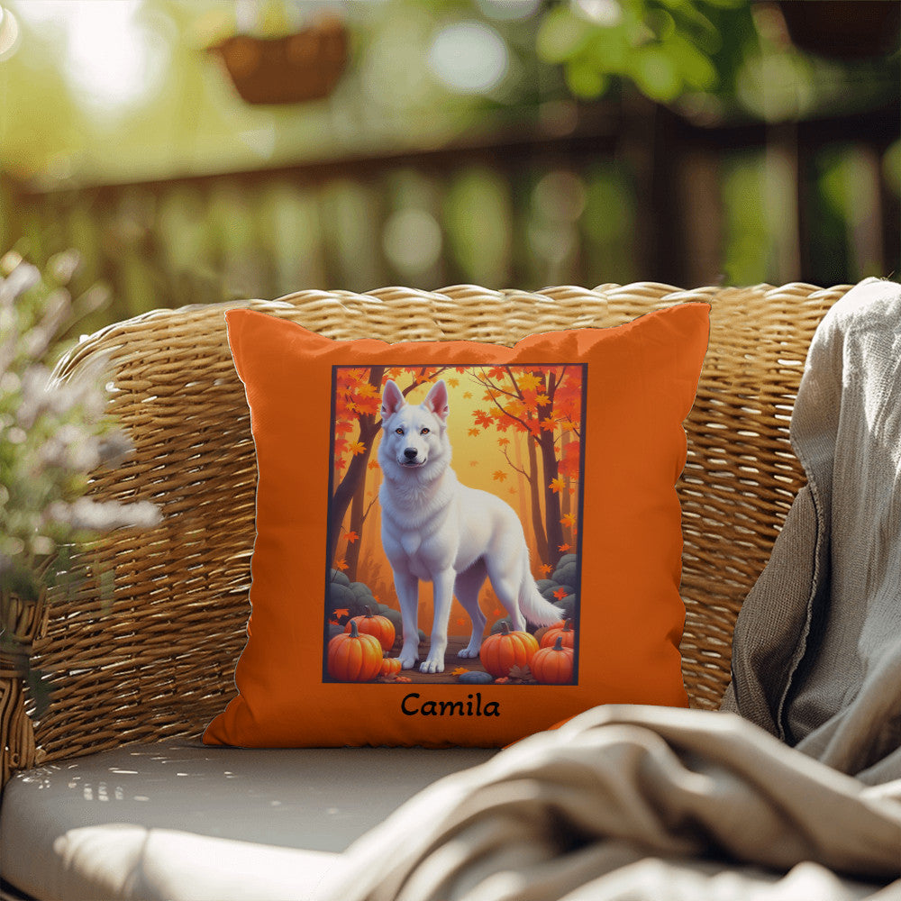 German Shepherd White Coat Pillow, Indoor Outdoor Dog Cushion, Personalized Dog Lover Accent