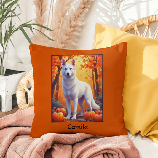 German Shepherd White Coat Pillow, Indoor Outdoor Dog Cushion, Personalized Dog Lover Accent
