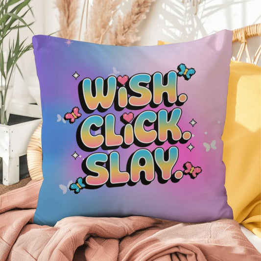 Wish Click Slay Y2K throw pillow custom name empowerment gift - MySisterIsASurvivor