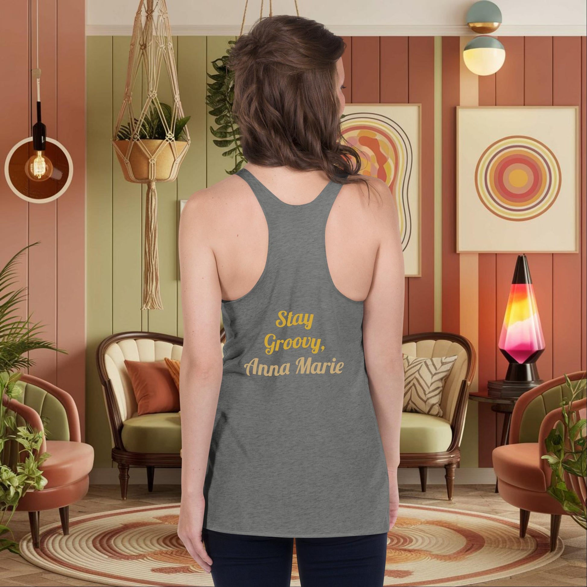 Personalized Retro Women’s Mental Health Racerback Tank, “Feel It All & Flow On” Affirmation Shirt