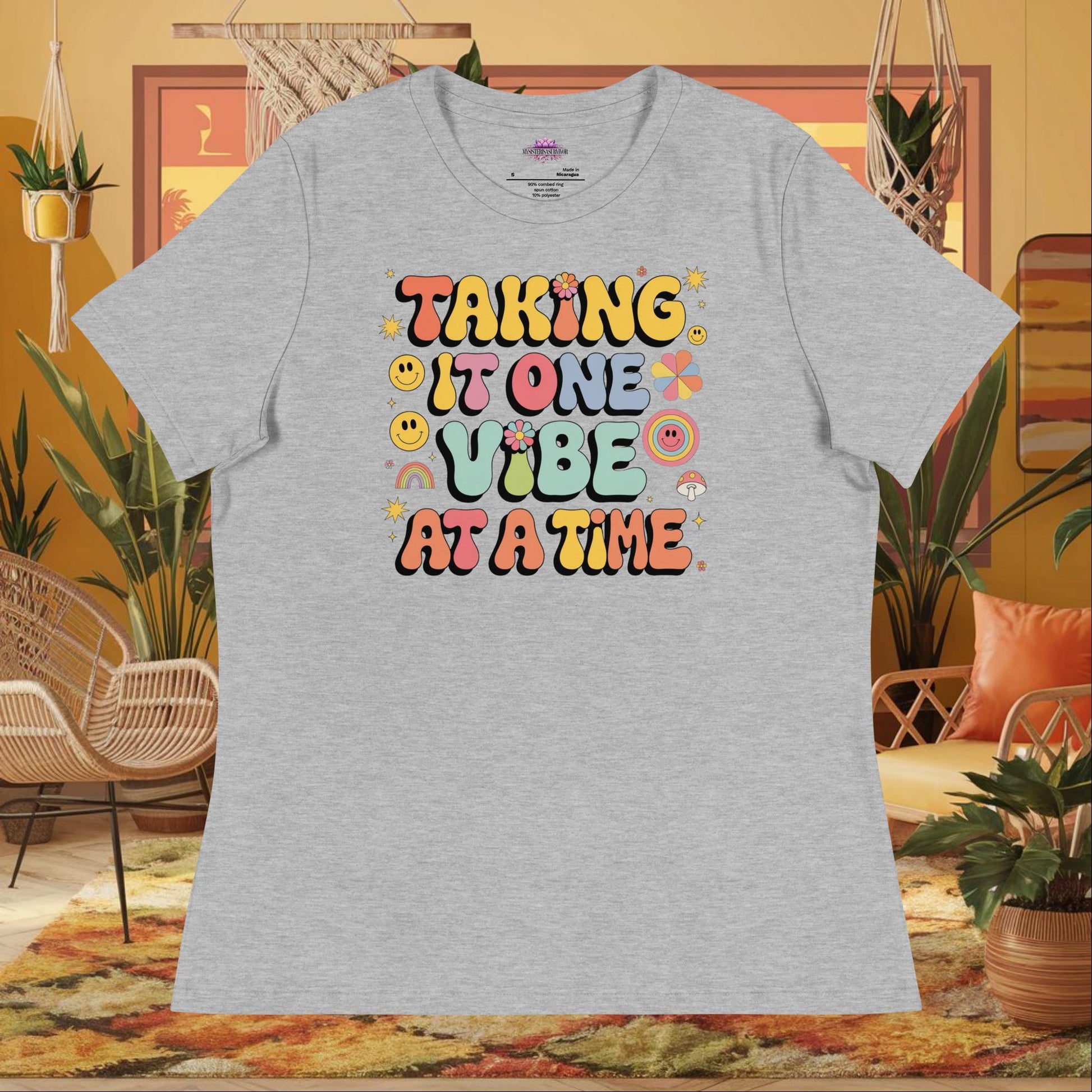 “Taking It One Vibe at a Time” women’s relaxed t-shirt with emotional wellness message