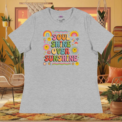 “Soul Shine Over Sunshine” women’s relaxed t-shirt with spiritual wellness mental health quote