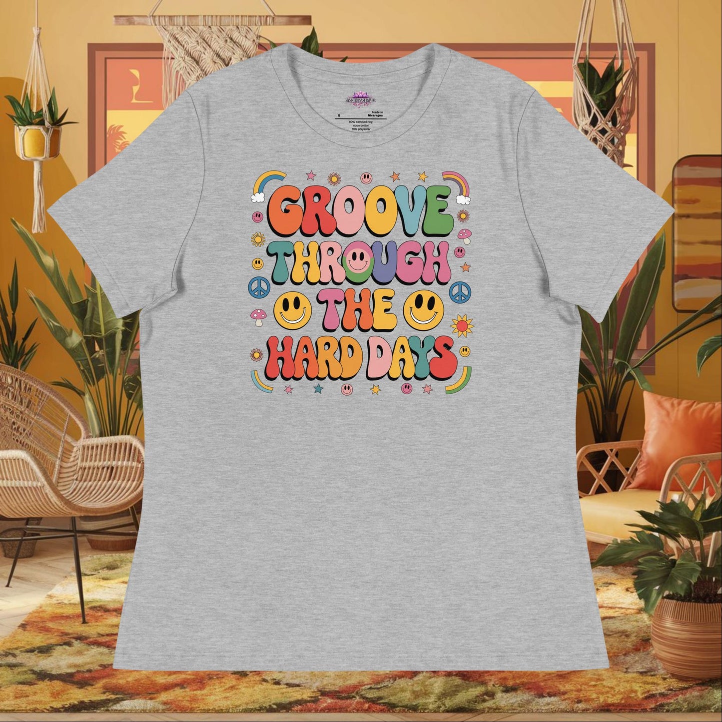 “Groove Through the Hard Days” women’s relaxed fit t-shirt with strength and self-care message