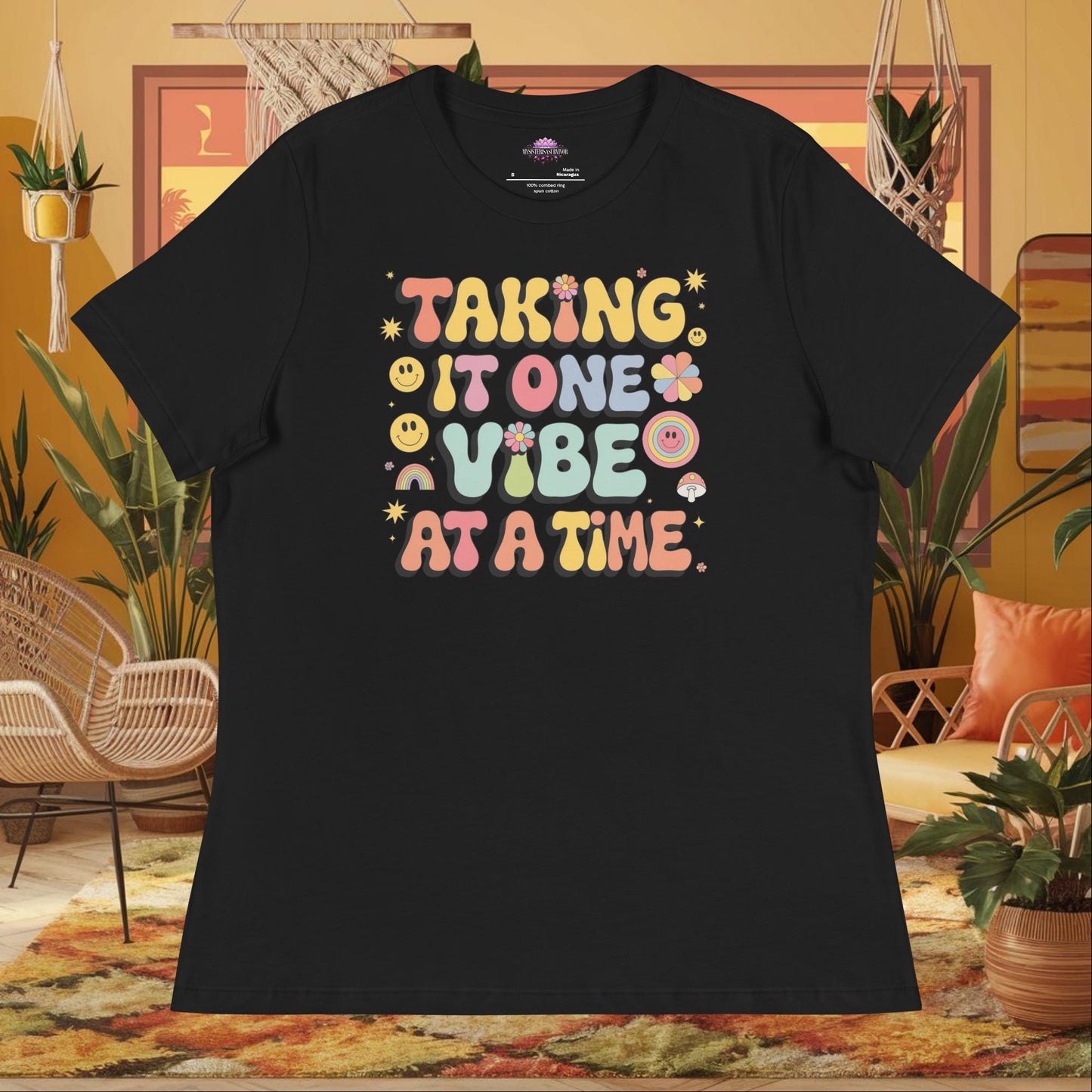 “Taking It One Vibe at a Time” women’s relaxed t-shirt with emotional wellness message