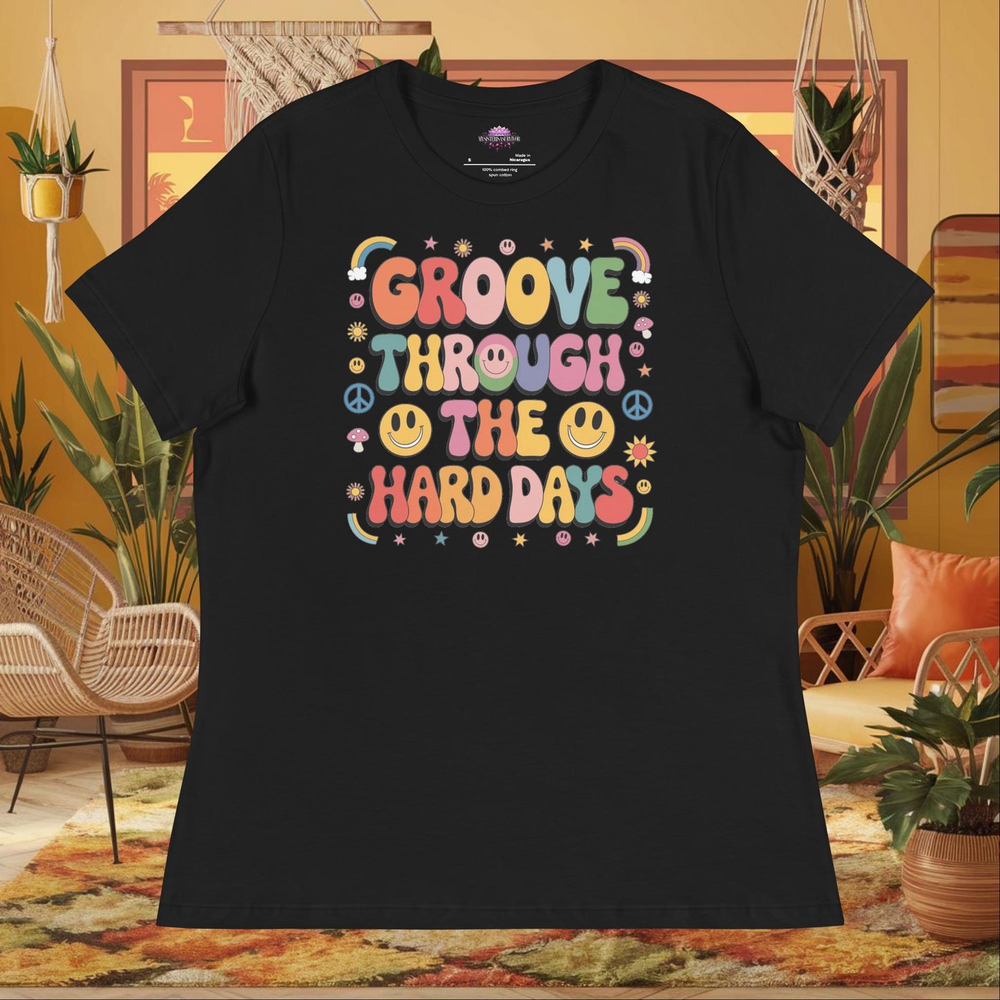 “Groove Through the Hard Days” women’s relaxed fit t-shirt with strength and self-care message