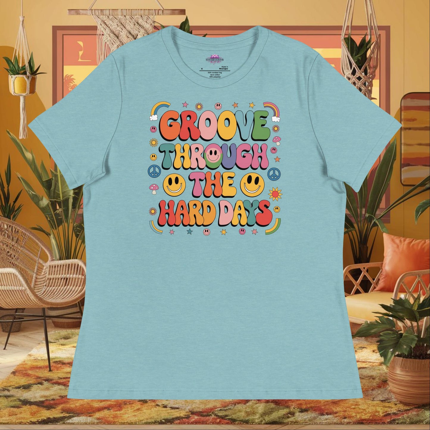 “Groove Through the Hard Days” women’s relaxed fit t-shirt with strength and self-care message