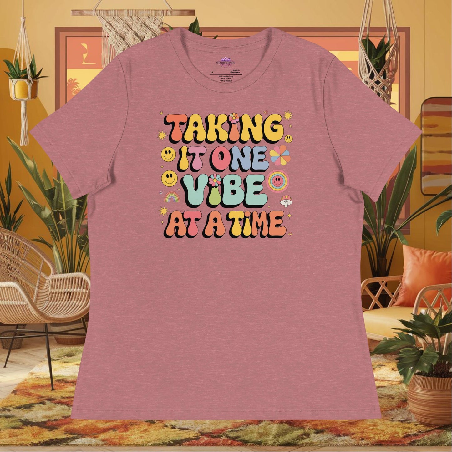 “Taking It One Vibe at a Time” women’s relaxed t-shirt with emotional wellness message