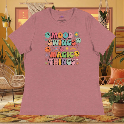 “Mood Swings & Magic Things” women’s relaxed fit tee with whimsical self-care design