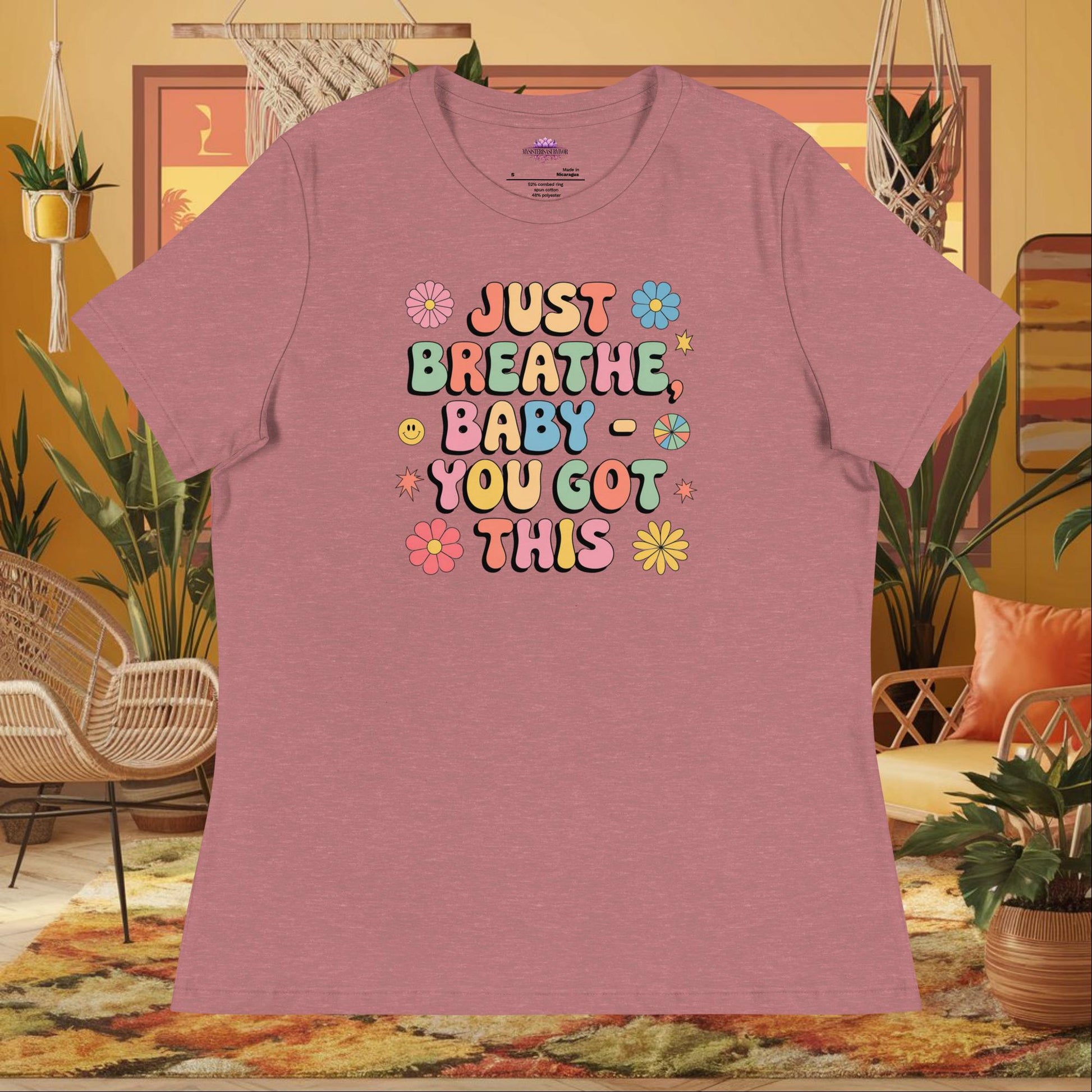 “Just Breathe, Baby You Got This” women’s relaxed t-shirt with anxiety support affirmation design